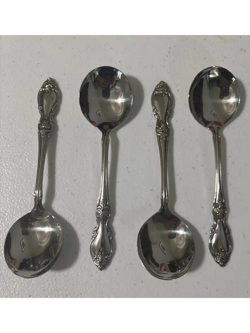 Oneida Louisiana 18/8 Stainless Steel Round Bouillon Spoon Set of Four